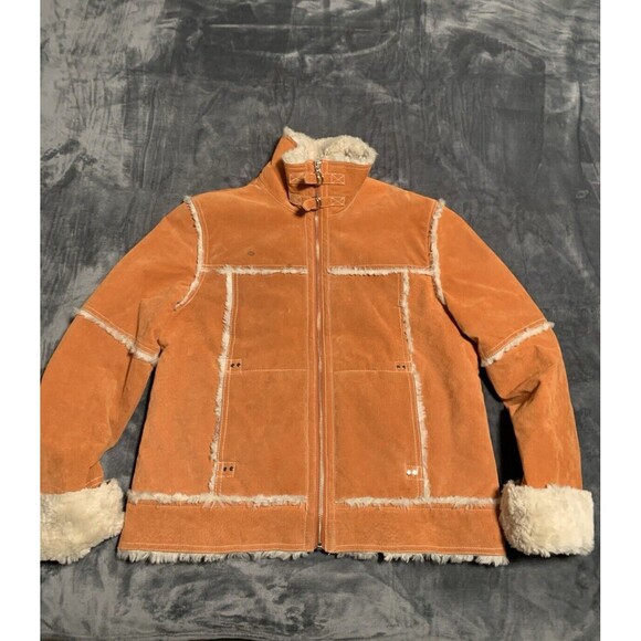 Vintage Wilsons Maxima Women Jacket XL Orange Zip Front Faux Fur Penny Lane Flaw - Picture 3 of 16